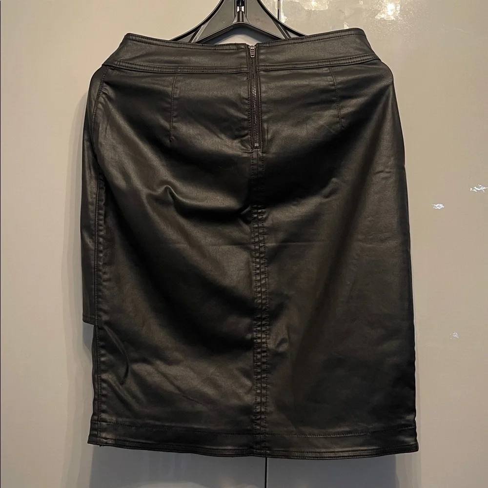 White House Black Market Asymmetrical Black Faux Leather Skirt - Picture 2 of 4